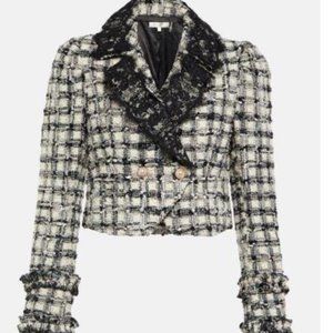 Free People x LoveShackFancy Patrick Cropped Tweed Jacket Blazer Size 6 New
